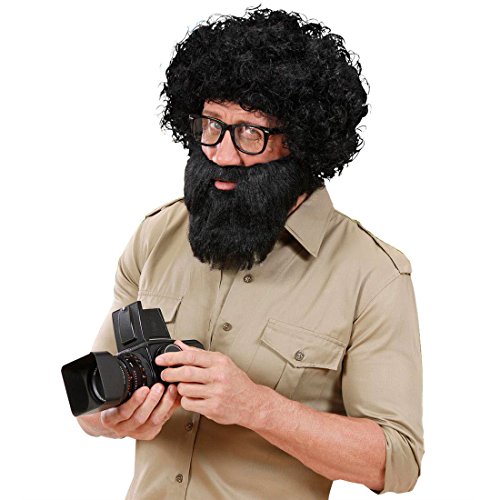 Araber Vollbart schwarz Hipster Bart schwarz Hipsterbart mit Schnurrbart Voller Moslem Herrenbart mit Mustache Faschingsbart Steinzeit Urmensch Dschungel Pirat Kapitän Junggesellenabschied JGA Accessoire Karneval Kostüm Zubehör von Amakando