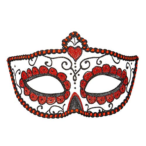Attraktive Augenmaske Tag der Toten/Rot-Weiß/Edle Gesichtsmaske La Catrina für Frauen/EIN Blickfang zu Karneval & Kostümfest von Amakando