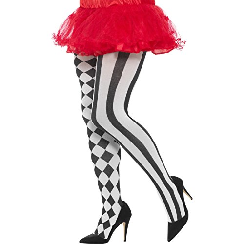 Amakando Damenstrumpfhose schwarz weiß - Plus Size - Feinstrumpfhose Clown Accessoire Zirkuskostüm Damen Tights Schachbrett gestreift Pierrot Kostüm Zubehör Blickdichte Harlekin Strumpfhose von Amakando