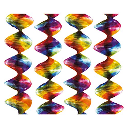 Amakando Deko Spiralen Regenbogen - 5 x 60 cm - 4 STK. Regenbogenspiralen farbenfrohe Partydeko Geburtstag Wirbel-Deckenhänger Rainbow kunterbunte Hippie Mottoparty 4 STK. Regenbogenspiralen von Amakando