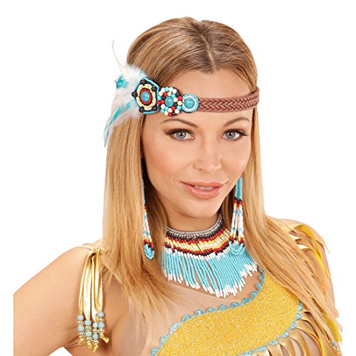 Amakando Indianer Ethno Schmuck mit Haarband, Ohrringe und Kette Indianerschmuck türkis Indianische Kostümaccessoires Kostümzubehör Damen Indianerin Kostüm Set von Amakando