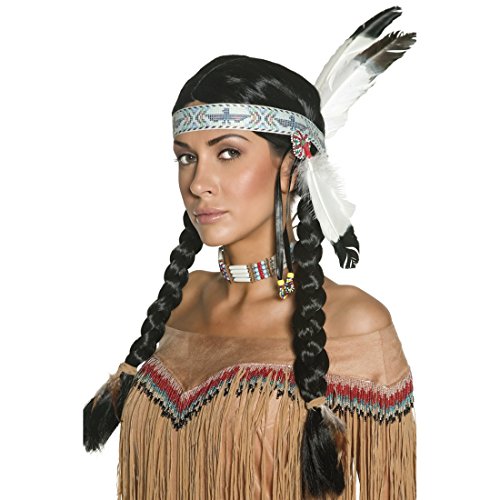Amakando Indianerperücke Indianer Perücke mit Federn und Haarband Unisex Häuptling Zöpfe Squaw Indianerzöpfe Western Faschingsperücke Pocahontas Kostüm Haare von Amakando
