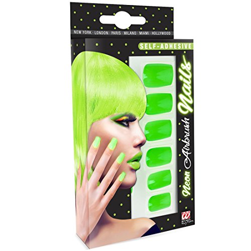 Künstliche Nägel - Neon Grün - Fake Nails Airbrush Faschingsnägel Accessoire Kunstnägel zum Aufkleben Damen Kostüm Zubehör 80er Jahre Fingernägel von Amakando