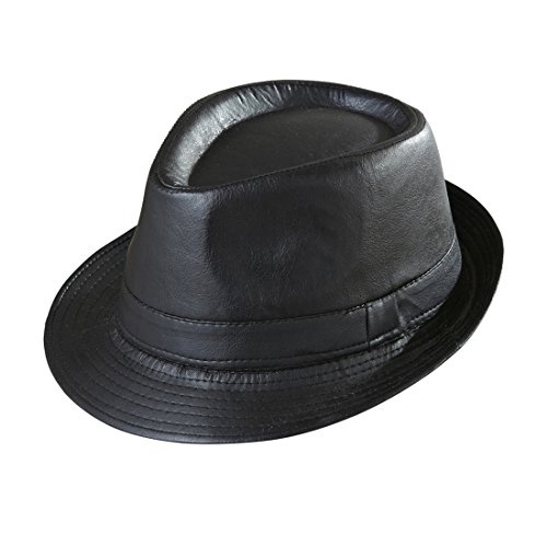 Amakando Mafia Trilby Rocker Kopfbedeckung Kunstleder 20er Jahre Fedora schwarz Gangster Hut Karneval Kostüm Accessoires Unisex Karnevalshut Biker Faschingshut von Amakando