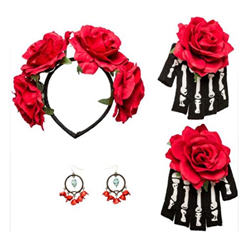 Mexikanerin Accessoire La Catrina Kostüm Set Haarreif, Ohrringe, Handschuhe Schmuck Mexikanisches Totenfest Kostümzubehör Dia de los Muertos Totenkopf Dark Fashion Tag der Toten Halloweenkostüm Mexikanerin Accessoire La Catrina Kostüm Set Haarreif, Ohrringe, Handschuhe Schmuck Mexikanisches Totenfest Kostümzubehör Dia de los Muertos Totenkopf Dark Fashion Tag der Toten Halloweenkostüm von Amakando