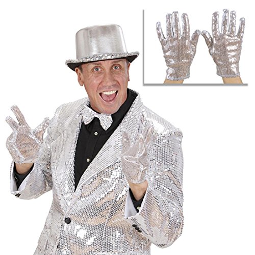 Pailletten Handschuhe silber Popstar Glitzerhandschuhe Michael Jackson Paillettenhandschuhe Glitzer Party Damenhandschuhe und Herrenhandschuhe Silvester Schlager Schlagerparty King of Pop Silberhandschuhe Armschmuck Celebrity Star Mottoparty Accessoires K von Amakando