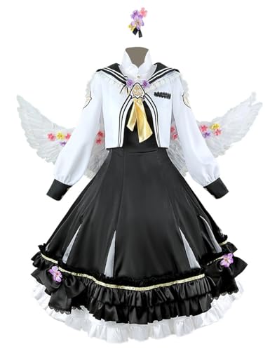 AmanMing Anime Blue Archive Shirasu Azusa Cosplay-Kostüm für Damen, Lolita-Kleid mit Flügel, Halloween, Schwarz, Größe XXL von AmanMing
