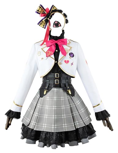 AmanMing Anime VTuber Maria Marionette Cosplay-Kostüm für Mädchen, niedliches Kleid, Uniform, Socken, Handschuhe, Stirnband, Anzug (Weiß, XXXL) von AmanMing