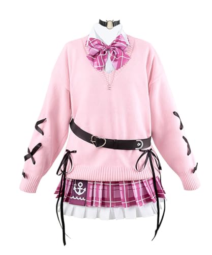 AmanMing Anime YouTuber VTuber Hololive Minato Aqua Debu Cosplay Kostüm Hemd Rock JK Uniform Anzug (Rosa, XX-Large) von AmanMing