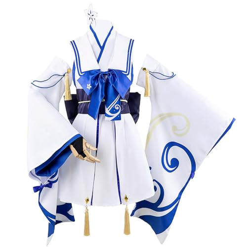 AmanMing Blue Archive Costume Waraku Chise Cosplay Kimono Anime Uniform Dress Christmas Suit (White, X-Large) von AmanMing