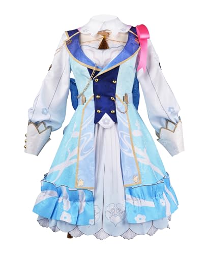 AmanMing Game Genshin Impact Kamisato Ayaka Cosplay Kostüm Outfit Springbloom Missive Kleid Hut Halloween (Weiß, XXX-Large) von AmanMing