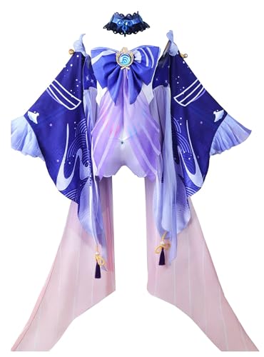 AmanMing Game Impact Sangonomiya Kokomi Cosplay Kostüm Halloween Party Kleid Set Kleidung (Blau, XL) von AmanMing