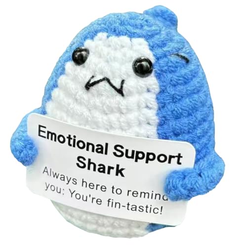 Amanhand Emotionale Unterstützung Positive Shark Bee, Positive Crochet Shark Gifts, Cute Handmade Emotional Support Plush Shark Bee Squishy Plush, Funny Ornaments Crochet Decor (Positive Shark) von Amanhand