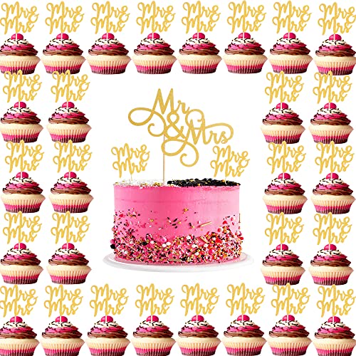 Gold Mr and Mrs Cake Topper - 1pcs Larger Size Gold Mr&Mrs Cake Topper and 30 Pcs Single-side Gold Glitter Mr Mrs Cupcake Decoration Set For Wedding/Bridal Shower/Engagement Party Gold Mr and Mrs Cake Topper - 1pcs Larger Size Gold Mr&Mrs Cake Topper and 30 Pcs Single-side Gold Glitter Mr Mrs Cupcake Decoration Set For Wedding/Bridal Shower/Engagement Party von AmarYYa