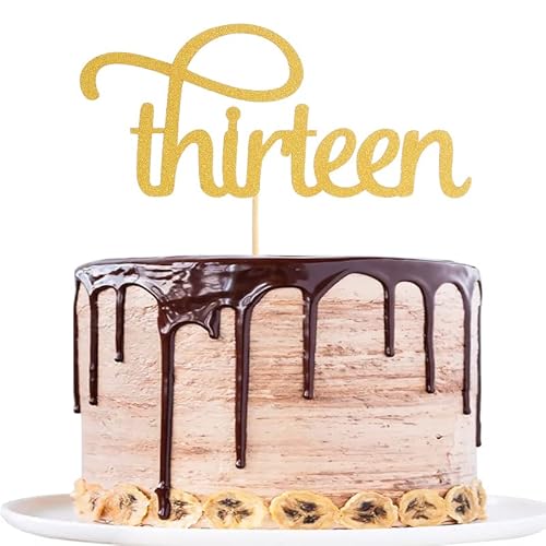 Goldener Tortenaufsatz zum 13. Geburtstag, einseitiger goldener Glitzer, Party-Dekoration zum 13. Geburtstag, Party-Dekoration für Jungen und Mädchen, 13 Jahre alt von AmarYYa