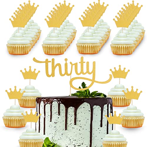 Gold Thirty Cake Topper Set - 1 Pcs f Gold Glitter Thirty Cake Topper And 30 Pcs Crown Cupcake Topper, Single-side Gold Glitter Paper 30th Birthday Men and Women Party Cake Decoration Gold Thirty Cake Topper Set - 1 Pcs f Gold Glitter Thirty Cake Topper And 30 Pcs Crown Cupcake Topper, Single-side Gold Glitter Paper 30th Birthday Men and Women Party Cake Decoration von AmarYYa