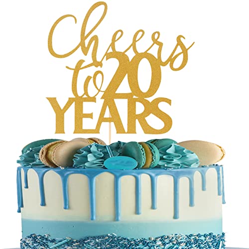 Tortenaufsatz "Cheers 20 To Years" – Gold Glitter Happy 20 Birthday Cake Topper, 20 Jahre Hochzeit Jahrestag Party Dekorationen, einseitig Gold Glitter Twenty Birthday Cake Decorations Supplies von AmarYYa