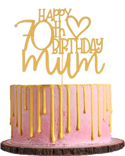 Tortenaufsatz "Happy 70th Birthday Mum – Mom Birthday Mother's Party Decorations Supplies, Gold Glitter 70th Birthday Cake Decoration von AmarYYa