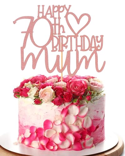 Tortenaufsatz "Happy 70th Birthday Mum – Mom Birthday Mother's Party Decorations Supplies, Rose Gold 70th Birthday Cake Decoration von AmarYYa