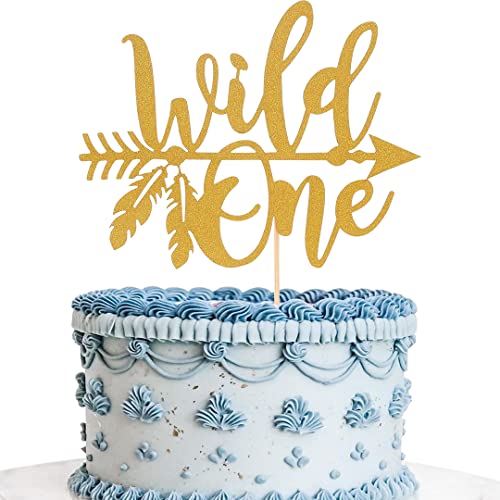 Wild One Kuchendekoration – Gold Glitzer für Jungen oder Mädchen zum 1. Geburtstag/Babyparty, Kuchendekoration, Gold Glitzer Baby One mit Pfeil Geburtstagstortenaufsatz, First Smash Kuchendekoration… von AmarYYa