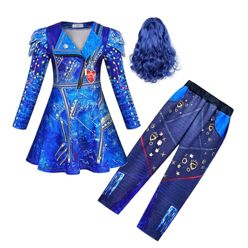 Amarliben Evie Kleid für Mädchen, Halloween-Kostüm, Cosplay, Rollenspiel, musikalisches Ankleidezubehör, Perücke, Leggings, 150, 10-11 Jahre Amarliben Evie Kleid für Mädchen, Halloween-Kostüm, Cosplay, Rollenspiel, musikalisches Ankleidezubehör, Perücke, Leggings, 150, 10-11 Jahre von Amarliben