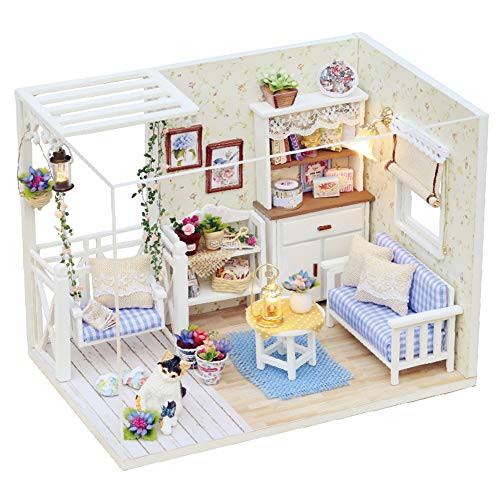 Häuser Für Minipuppen,Puppenhaus Miniatur mit Möbeln,DIY Mini Toy House Kit Realistische Mini 3D Holzhaus Zimmer handgemachtes Spielzeug Möbel LED Leuchten Weihnachten Geburtstag Hochzeitsgeschenk von Amasawa
