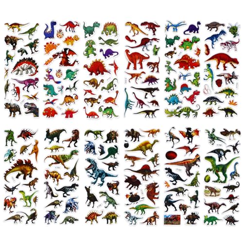 Amaxiu 3D Puffy Dinosaurier Abziehbilder für Kinder, 12 Blätter Cartoon Dino Aufkleber Belohnung Aufkleber Dinosaurier Themed Aufkleber für DIY Handwerk Scrapbooking Geburtstag Party Favors 160+ Pcs von Amaxiu