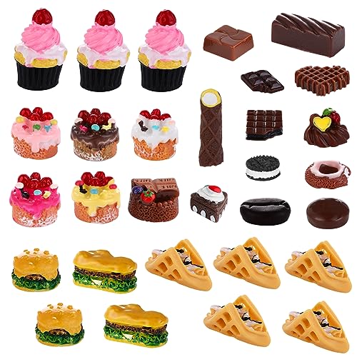 Amaxiu 30 teiliges Puppenhaus Miniatur Lebensmittel Set, Mini Hamburger Kuchen Dessert Modell Lebensmittel Modelle Spiel Lebensmittel Set Rollenspiel Lebensmittel Puppenhaus Dekoration von Amaxiu