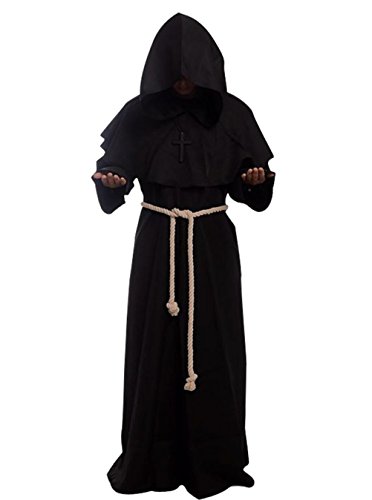 Friar Mittelalter Mönchskostüm, Kapuze, Renaissance, Priester-Robe, Cosplay, Schwarz, XL von GOLDSTITCH