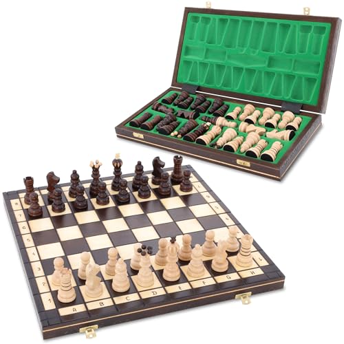 Schachspiel Schach Schachbrett Holz hochwertig 42 x 42 cm - Chess Board Set klappbar mit Schachfiguren groß für Kinder und Erwachsene von Amazinggirl