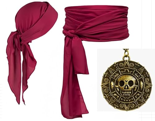 Amazleer Piraten Kostüm Zubehör Set Piraten Schärpe Gürtel Stirnband Taillengürtel Piratenkapitän Mittelalterliche Große Schärpe Kopftuch Bandanas für Halloween Erwachsene Weinrot (Piraten, weinrot) Amazleer Piraten Kostüm Zubehör Set Piraten Schärpe Gürtel Stirnband Taillengürtel Piratenkapitän Mittelalterliche Große Schärpe Kopftuch Bandanas für Halloween Erwachsene Weinrot (Piraten, weinrot) von Amazleer