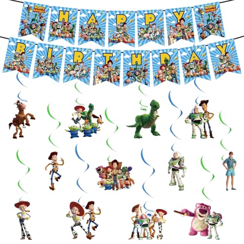 12 Stücke Toy Geburtstagsparty Deko Geburtstag Banner Swirl Decorations Geburtstagsdeko, Bunting Girlande Hängende Deko Happy Birthday Banner Dekoration für Kinder thema Geburtstag Party Deko von Amazluck