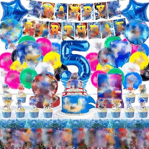 70 Stück Partygeschirr Geburtstagsdeko 5 Jahre,Geburtstagsdeko Luftballon Party Geburtstag Deko Birthday BannerTableware Supplies Foil Balloons Tischdecken Teller Servietten Tassen Kuchen Deko Kinder von Amazluck