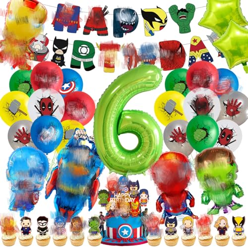 Geburtstagsdeko kingder 6 jahre, 3D Super Luftballon Kindergeburtstag Deko Geburtstag Happy Birthday Banner Latexballons Folienballon Junge für 6 Themen Kinderpartys Geburtstags von Amazluck