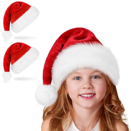 Ambandier Weihnachtsmannhut für Kinder: Weihnachtsmütze für Jungen und Mädchen, klassischer weicher Plüsch, Weihnachtsmann-Hut aus dickem und bequemem Samt für Weihnachten, Neujahr, Party von Ambandier