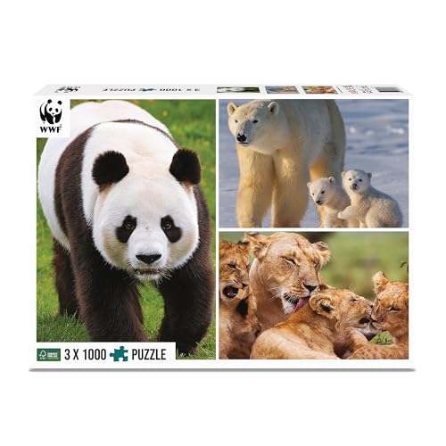 Ambassador 7230028 Säugetiere, 3x1000 Teile Puzzle Set für Erwachsene und Kinder ab 10 Jahren, WWF Tierpuzzle, Löwe, Panda, Eisbär von Ambassador