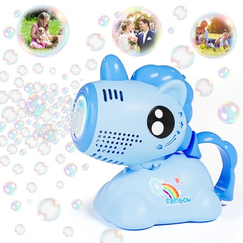 Seifenblasenmaschine, Ambesty Einhorn Seifenblasenpistole Kinder, Seifenblasen Pistole mit 100ml Seifenblasen Flüssigkeit, Bubble Gun Machine mit Licht Kinder/Geburtstag/Party/Hochzeit (Blau) von Ambesty