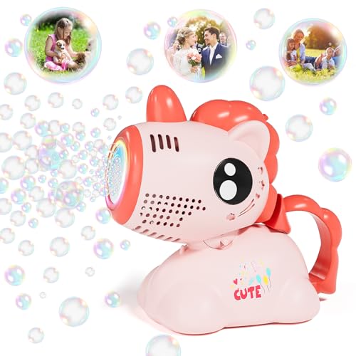 Seifenblasenmaschine, Ambesty Einhorn Seifenblasenpistole Kinder, Seifenblasen Pistole mit 100ml Seifenblasen Flüssigkeit, Bubble Gun Machine mit Licht Kinder/Geburtstag/Party/Hochzeit (Rosa) von Ambesty