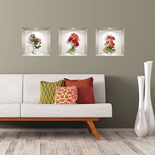 3D-Aufkleber, selbstklebend, 3D-Effekt, Dahlia-Effekt, rot, orange und Blumen, Wandtattoo, Schlafzimmer, Wandaufkleber, 3D-Deko, Wohnzimmer, Wandtattoo, Trompe, Auge, 40 x 120 cm 3D-Aufkleber, selbstklebend, 3D-Effekt, Dahlia-Effekt, rot, orange und Blumen, Wandtattoo, Schlafzimmer, Wandaufkleber, 3D-Deko, Wohnzimmer, Wandtattoo, Trompe, Auge, 40 x 120 cm von Ambiance Sticker