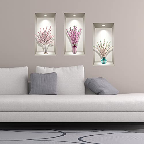 3D-Aufkleber, selbstklebend, 3D-Effekt, Kirschblüten, Wandtattoo, Schlafzimmer, Erwachsene, Wandaufkleber, 3D-Deko, Wohnzimmer, Wandaufkleber, Trompe-Auge, 60 x 90 cm von Ambiance Sticker