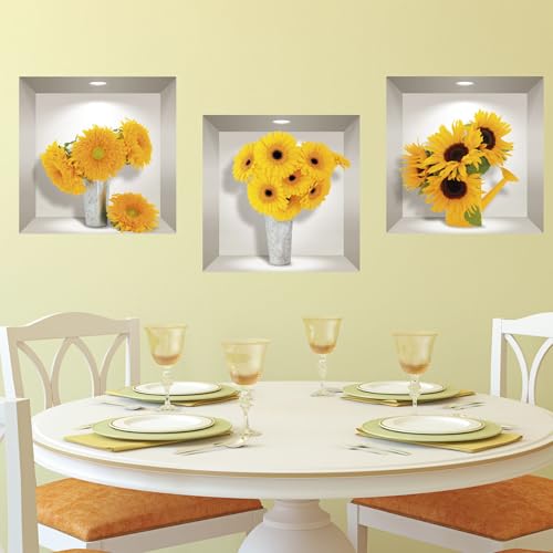 3D-Aufkleber | Wandaufkleber selbstklebend 3D-Effekt Blumen Sonnenblumen – Wandaufkleber Schlafzimmer – 3D-Wandaufkleber – Wohnzimmer – Wandaufkleber Trompe l'oeil | 40 x 120 cm von Ambiance Sticker