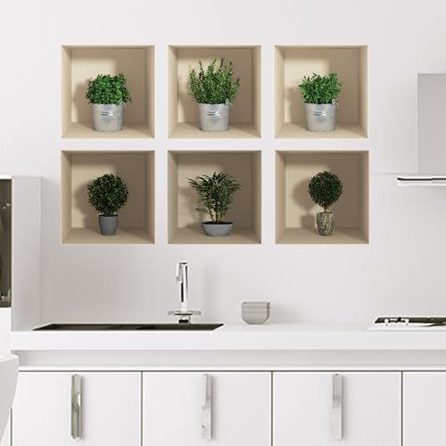 3D-Aufkleber | Wandaufkleber selbstklebend 3D-Effekt Kräuter und Minibäume – Wandaufkleber für Schlafzimmer Erwachsene – 3D-Wandaufkleber – Wohnzimmer – Wandaufkleber Trompe l'oeil | 60 x 90 cm von Ambiance Sticker