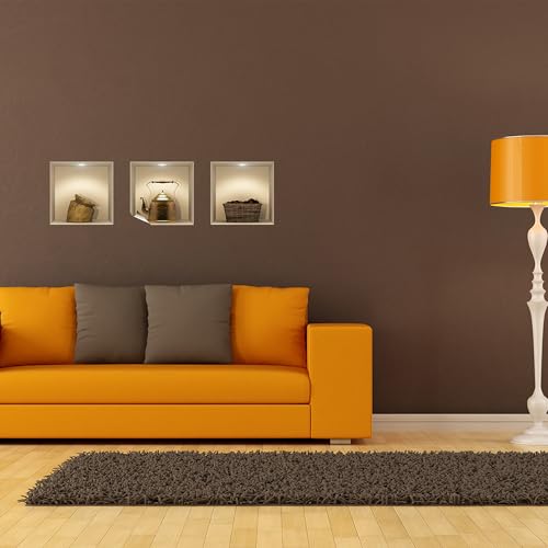 3D-Aufkleber | Wandaufkleber selbstklebend 3D-Effekt Küchenutensilien Vintage – Wandaufkleber Schlafzimmer – 3D-Wandaufkleber – Wohnzimmer – Wandaufkleber Trompe l'oeil | 30 x 90 cm von Ambiance Sticker