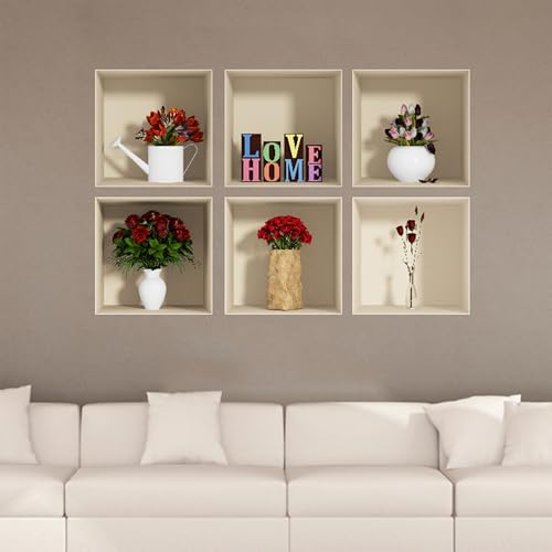 3D-Aufkleber | Wandaufkleber selbstklebend 3D-Effekt Love Home und Blumensträuße – Wandaufkleber Schlafzimmer – 3D-Wandaufkleber – Wohnzimmer – Wandaufkleber Trompe l'oeil | 60 x 90 cm von Ambiance Sticker