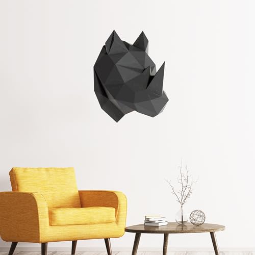 3D-Aufkleber | Wandaufkleber selbstklebend 3D-Effekt Nashorn schwarz Profil – Wandaufkleber Schlafzimmer Erwachsene – Wandaufkleber 3D – Wohnzimmer – Wandaufkleber Trompe l'oeil | 110 x 90 cm von Ambiance Sticker