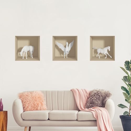 3D-Aufkleber | Wandaufkleber selbstklebend 3D-Effekt Pferde – Wandaufkleber Schlafzimmer Erwachsene – 3D-Wandaufkleber – Wanddekoration Wohnzimmer – Wandaufkleber Trompe l'oeil | 40 x 120 cm von Ambiance Sticker