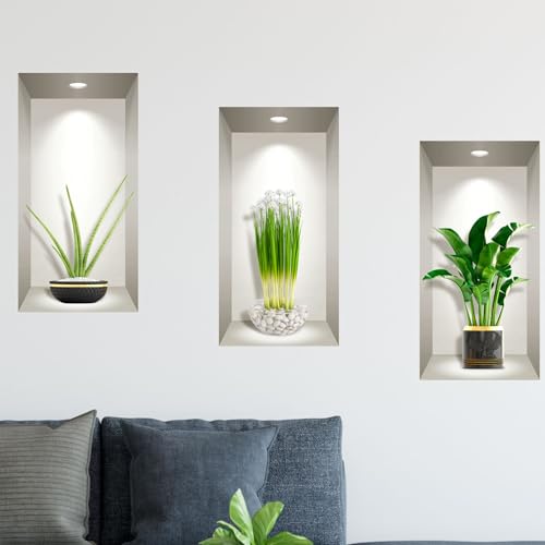 3D-Aufkleber | Wandaufkleber selbstklebend 3D-Effekt Tropenpflanzen – Wandaufkleber Schlafzimmer Erwachsene – Wandaufkleber 3D – Dekoration Wohnzimmer – Wandaufkleber Trompe l'oeil | 80 x 120 cm von Ambiance Sticker