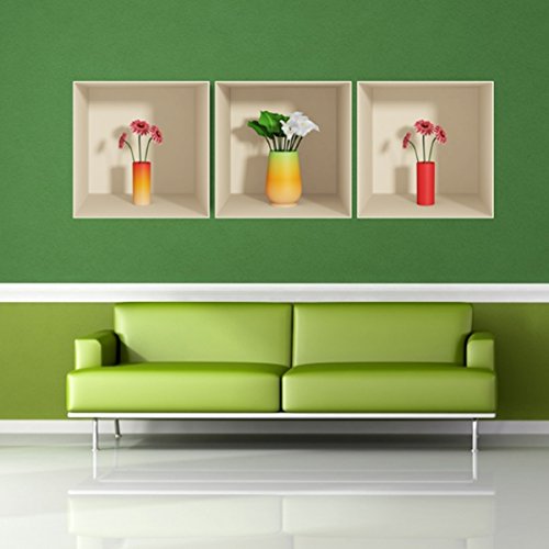 3D-Aufkleber | Wandaufkleber selbstklebend Blumen – Wandaufkleber Schlafzimmer Erwachsene – Wandaufkleber 3D – Wanddekoration Wohnzimmer – Wandaufkleber Trompe l'oeil Blumen | 30 x 90 cm von Ambiance Sticker