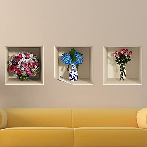 3D-Wandaufkleber, selbstklebend, 3D-Effekt, Blumen-Effekt, Rosa und Blau, Wandaufkleber für Schlafzimmer, Erwachsene, 3D-Wandaufkleber – Wohnzimmer-Dekoration, Trompe-l-Auge, 40 x 120 cm von Ambiance Sticker