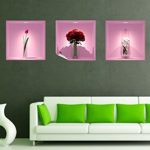 3D-Wandaufkleber, selbstklebend, 3D-Effekt, Blumenstrauß mit roten Rosen, Wandaufkleber für Schlafzimmer und Erwachsene, Wandaufkleber 3D-Deko für Wohnzimmer, Wandaufkleber Trompe l'Auge, 40 x 120 cm 3D-Wandaufkleber, selbstklebend, 3D-Effekt, Blumenstrauß mit roten Rosen, Wandaufkleber für Schlafzimmer und Erwachsene, Wandaufkleber 3D-Deko für Wohnzimmer, Wandaufkleber Trompe l'Auge, 40 x 120 cm von Ambiance Sticker